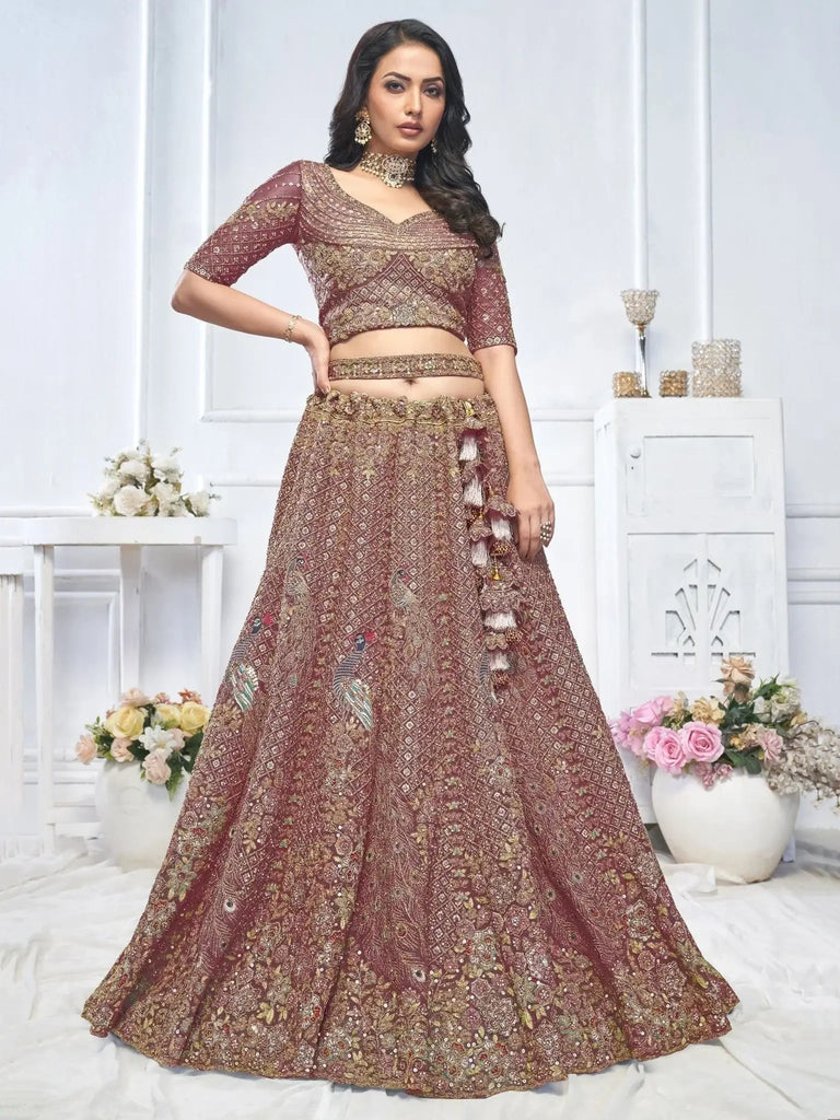 Enchanting Dark Purple Sequins Net Bridesmaid Lehenga Choli - Ethnic Plus In