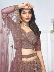 Enchanting Dark Purple Sequins Net Bridesmaid Lehenga Choli - Ethnic Plus In
