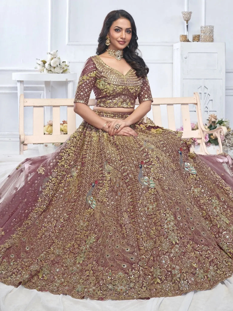 Enchanting Dark Purple Sequins Net Bridesmaid Lehenga Choli - Ethnic Plus In