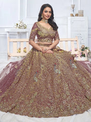 Enchanting Dark Purple Sequins Net Bridesmaid Lehenga Choli - Ethnic Plus In