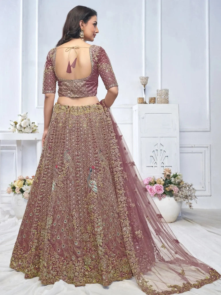 Enchanting Dark Purple Sequins Net Bridesmaid Lehenga Choli - Ethnic Plus In