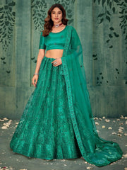 Enchanting Green Embroidered Net Wedding Wear Lehenga Choli - Ethnic Plus In