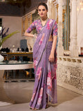 Enchanting Grey Floral Printed Georgette Saree With Blouse - Ethnic Plus In