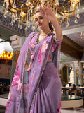 Enchanting Grey Floral Printed Georgette Saree With Blouse - Ethnic Plus In