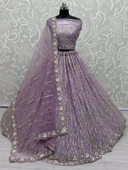 Enchanting Lavender Embroidered Silk Event Wear Lehenga Choli With Dupatta - Ethnic Plus In