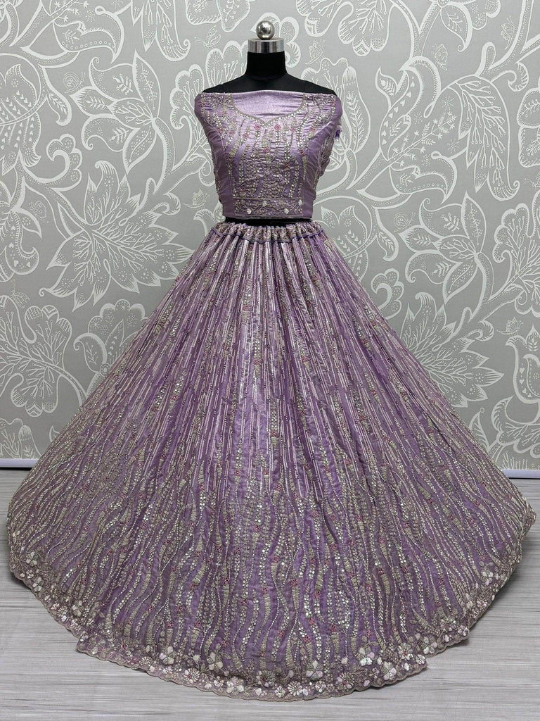 Enchanting Lavender Embroidered Silk Event Wear Lehenga Choli With Dupatta - Ethnic Plus In