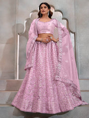 Enchanting Lavender Thread Embroidered Net Bridesmaid Lehenga Choli - Ethnic Plus In