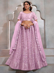 Enchanting Lavender Thread Embroidered Net Bridesmaid Lehenga Choli - Ethnic Plus In