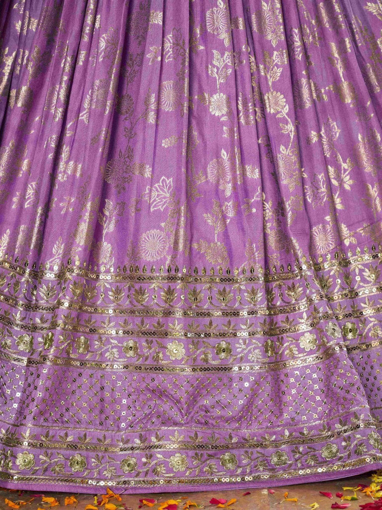 Enchanting Lavender Thread Embroidered Silk Lehenga Choli