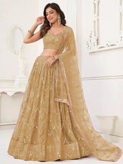 Enchanting Light Brown Sequins Net Festival Wear Lehenga Choli - Ethnic Plus In