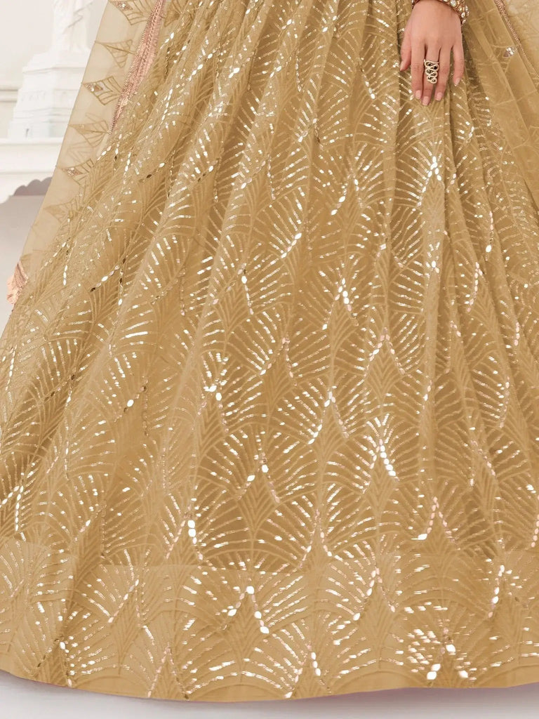Enchanting Light Brown Sequins Net Festival Wear Lehenga Choli - Ethnic Plus In