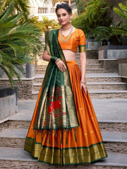 Enchanting Orange Zari Weaving Paithani Silk Traditional Lehenga Choli - Ethnic Plus In