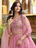 Enchanting Pink Embroidered Net Engagement Wear Lehenga Choli - Ethnic Plus In