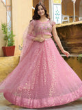 Enchanting Pink Embroidered Net Engagement Wear Lehenga Choli - Ethnic Plus In