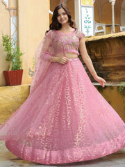 Enchanting Pink Embroidered Net Engagement Wear Lehenga Choli - Ethnic Plus In
