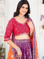 Enchanting Purple Sequins Silk Traditional Lehenga With Red Choli - Ethnic Plus In