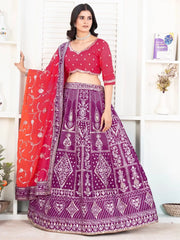 Enchanting Purple Sequins Silk Traditional Lehenga With Red Choli - Ethnic Plus In