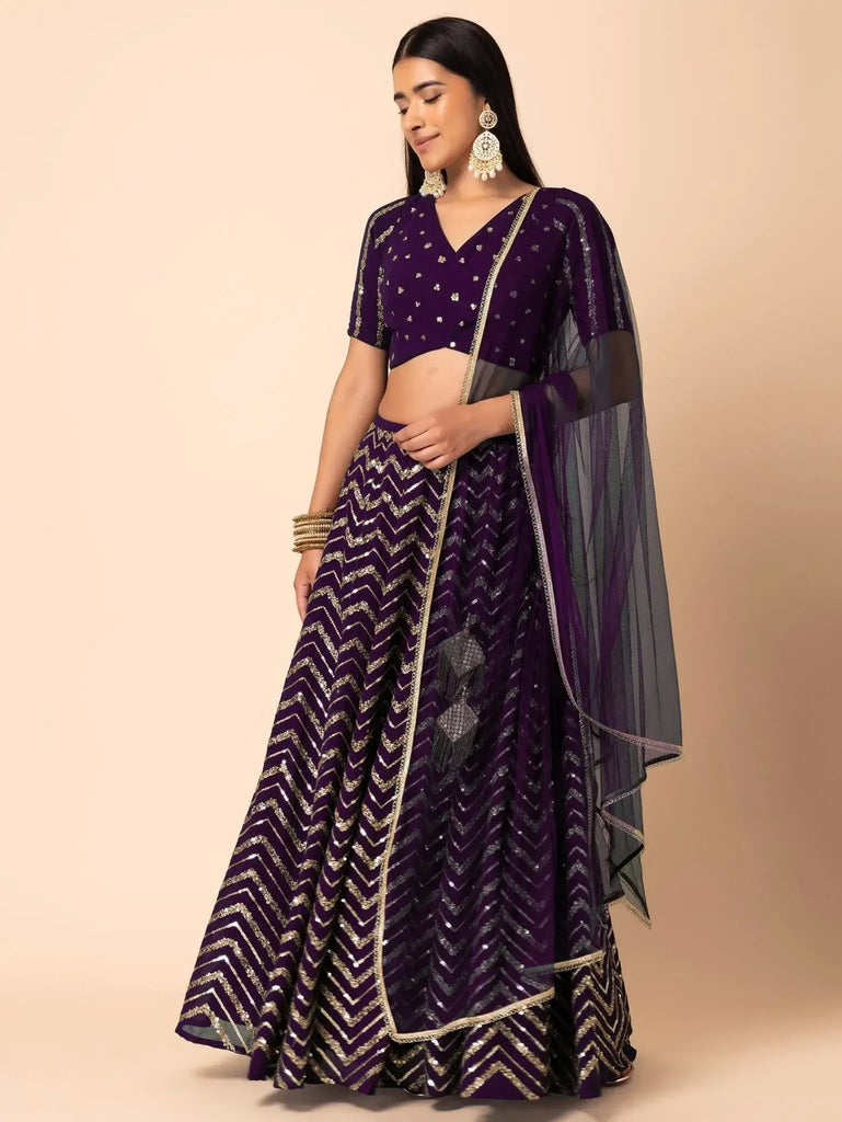 Enchanting Purple Zari Embroidered Georgette Party Wear Lehenga Choli - Ethnic Plus In