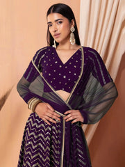 Enchanting Purple Zari Embroidered Georgette Party Wear Lehenga Choli - Ethnic Plus In