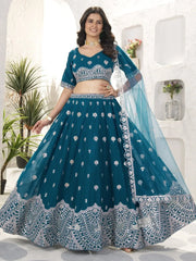 Enchanting Teal Blue Sequins Georgette Bridesmaid Lehenga Choli - Ethnic Plus In