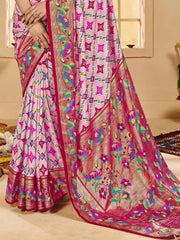 Enchanting Baby Pink Ikkat Printed Cotton Saree With Blouse