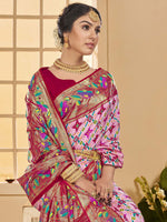 Enchanting Baby Pink Ikkat Printed Cotton Saree With Blouse