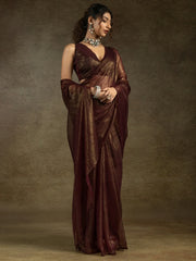 Enchanting Brown Chiffon Reception Wear Pre-Stitched Saree