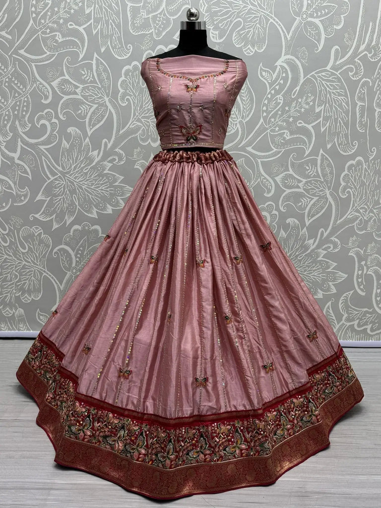 Endearing Mauve Sequins Silk Reception Wear Lehenga Choli With Dupatta - Ethnic Plus In