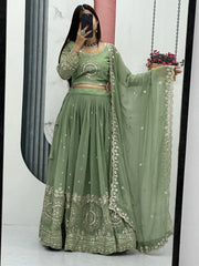 Endearing Pista Green Embroidered Georgette Event Wear Lehenga Choli - Ethnic Plus In