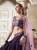 Endearing Purple Color Sequins Work Silk Wedding Wear Lehenga Choli - Ethnic Plus In