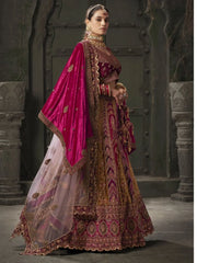 Endearing Rani Pink Codding Velvet Bridal Lehenga Choli With Double Dupatta - Ethnic Plus In