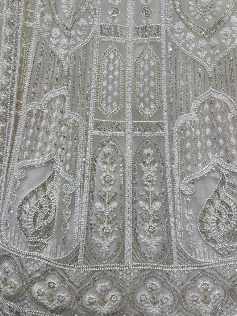 Endearing White Pearl Work Net Party Wear Lehenga Choli With Dupatta - Ethnic Plus In