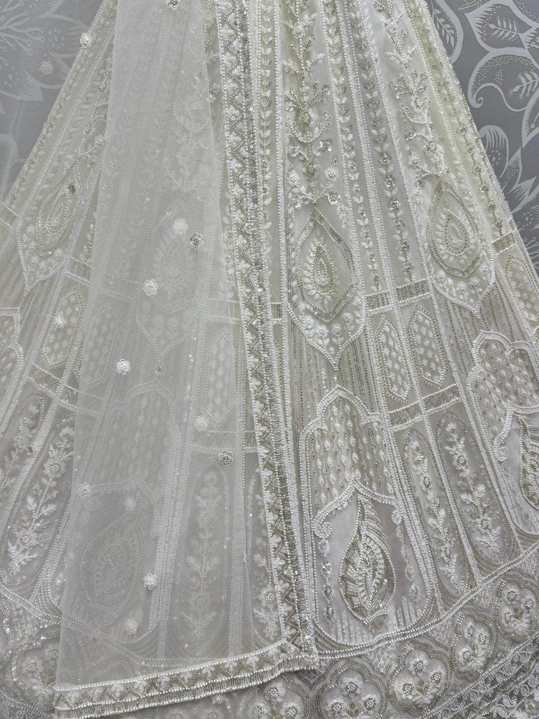 Endearing White Pearl Work Net Party Wear Lehenga Choli With Dupatta - Ethnic Plus In