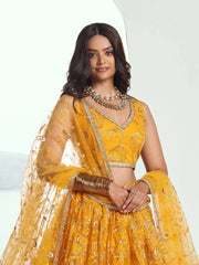 Endearing Yellow Color Embroidered Net Function Wear Lehenga Choli - Ethnic Plus In
