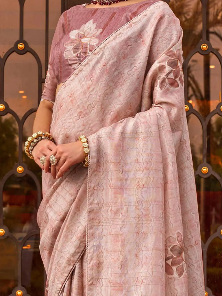 Majestic Dusty Pink Color Printed Silk Function Wear Saree With Blouse