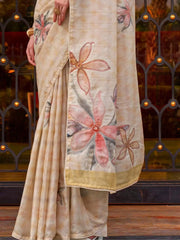 Adorable Off White Color Printed Silk Festival Wear Saree With Blouse