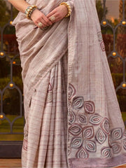Attractive Dusty Purple Color Printed Silk Event Wear Saree With Blouse