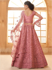 Excellent Dusty Pink Embroidered Net Engagement Wear Lehenga Choli - Ethnic Plus In