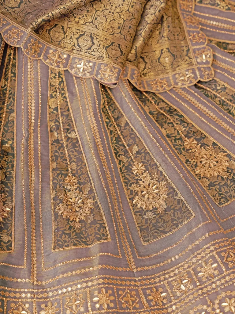 Excellent Lilac Patch Work Tissue Silk Bridesmaid Lehenga Choli - Ethnic Plus In