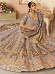 Excellent Lilac Patch Work Tissue Silk Bridesmaid Lehenga Choli - Ethnic Plus In