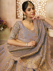 Excellent Lilac Patch Work Tissue Silk Bridesmaid Lehenga Choli - Ethnic Plus In