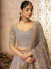 Excellent Lilac Patch Work Tissue Silk Bridesmaid Lehenga Choli - Ethnic Plus In