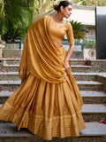 Excellent Mustard Yellow Zari Weaving Chanderi Silk Haldi Wear Lehenga Choli - Ethnic Plus In