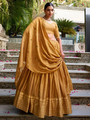 Excellent Mustard Yellow Zari Weaving Chanderi Silk Haldi Wear Lehenga Choli - Ethnic Plus In
