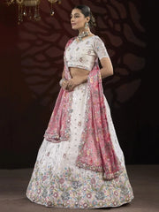 Excellent Off - White Thread Embroidered Net Lehenga Choli With Dupatta - Ethnic Plus In