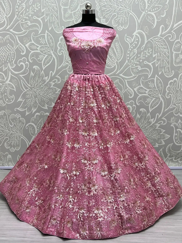 Excellent Pink Sequins Net Designer Lehenga Choli With Dupatta - Ethnic Plus In