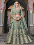 Excellent Pista - Green Embroidered Net Wedding Lehenga Choli - Ethnic Plus In