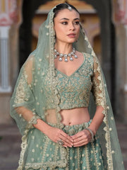 Excellent Pista - Green Embroidered Net Wedding Lehenga Choli - Ethnic Plus In