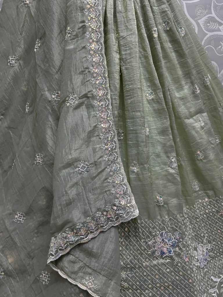 Excellent Pista Green Zari Embroidered Organza Designer Lehenga Choli - Ethnic Plus In