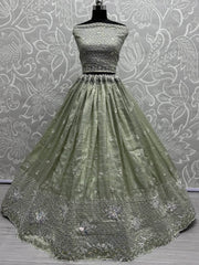 Excellent Pista Green Zari Embroidered Organza Designer Lehenga Choli - Ethnic Plus In